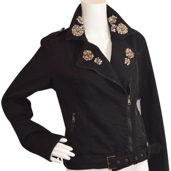 Denim  Black New Stretch Bead Detail Moto - Picture 2 of 7